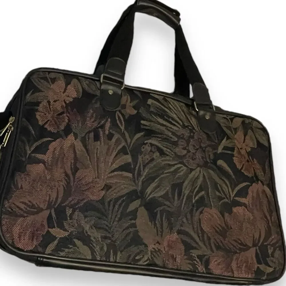 Jaguar Overnight Travel Bag Satchel Vintage Floral Tapestry 90s Multicolored Zip